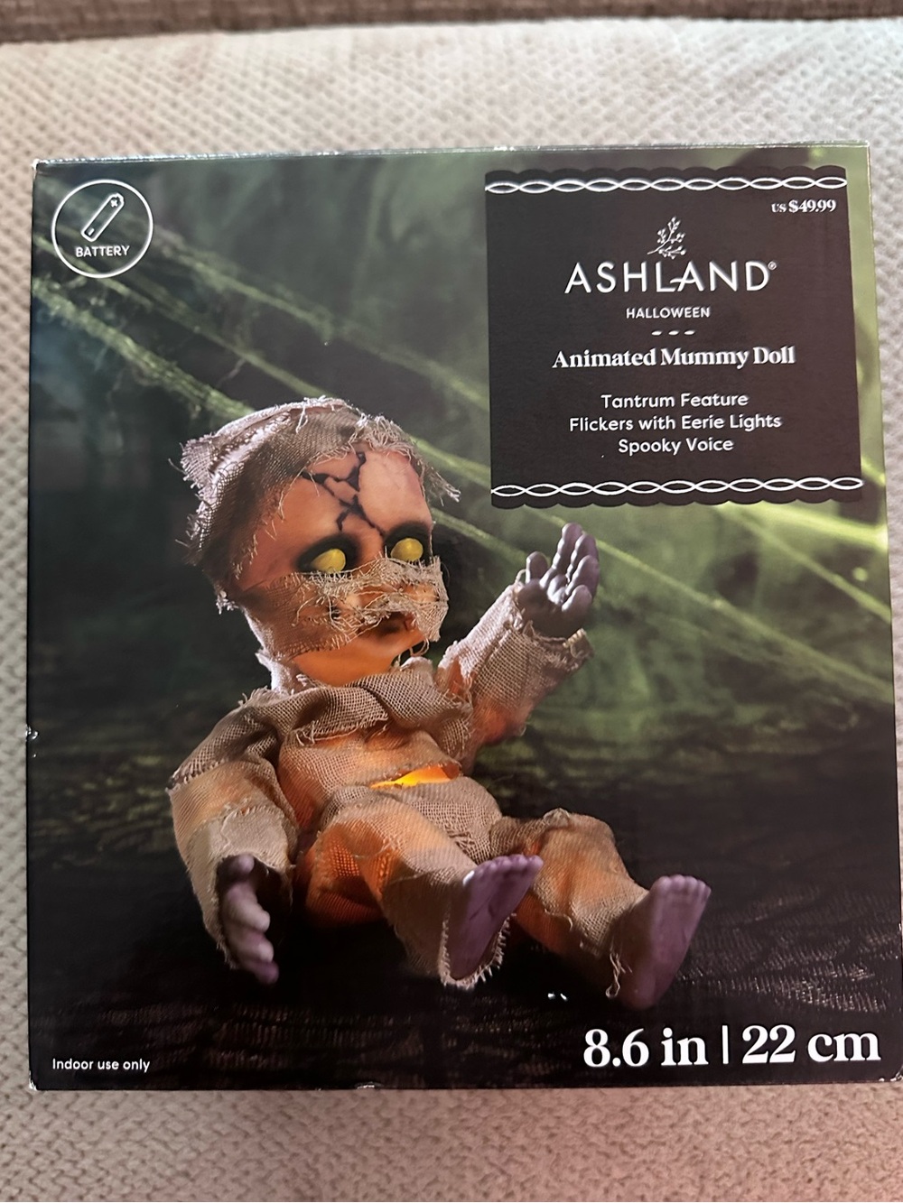 NEW- Ashland Animated light up Mummy Doll 8.6 inches.